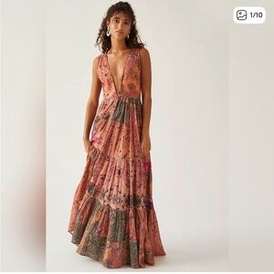 Mes Demosoilles Vibrant Pink and Orange Maxi Dress